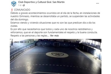 "Paremos la pelota y volvamos a disfrutar del deporte, sin violencia", el comunicado del Club San Martín