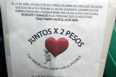 Juntan billetes de 2 pesos con fines solidarios